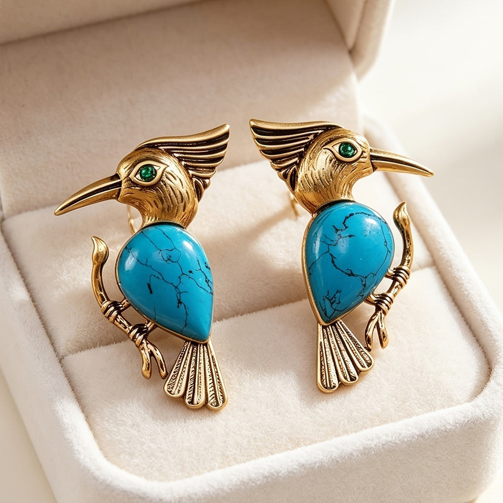 Whimsical Turquoise Bird Stud Earrings