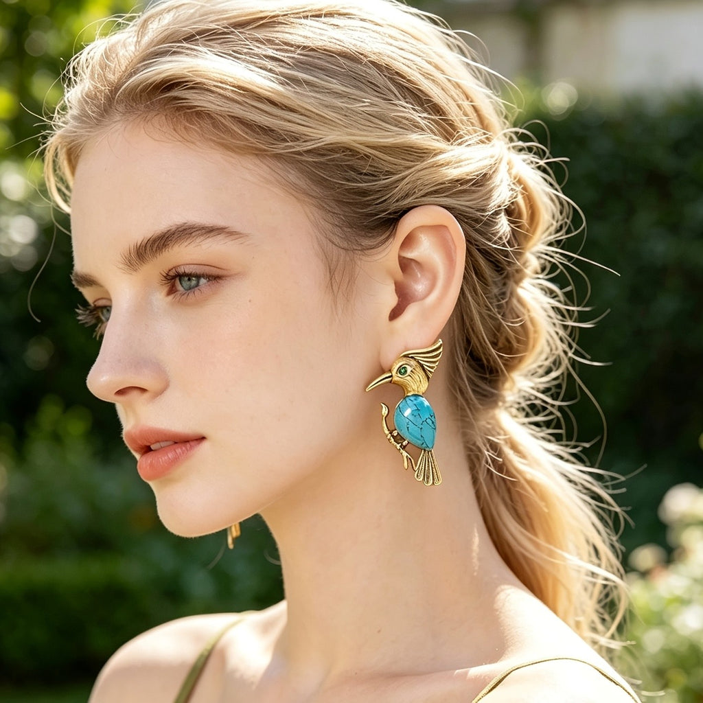 Whimsical Turquoise Bird Stud Earrings