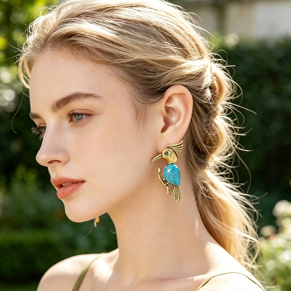 Whimsical Turquoise Bird Stud Earrings