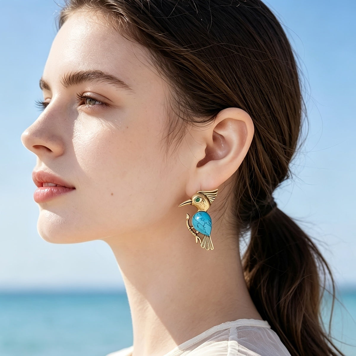 Whimsical Turquoise Bird Stud Earrings