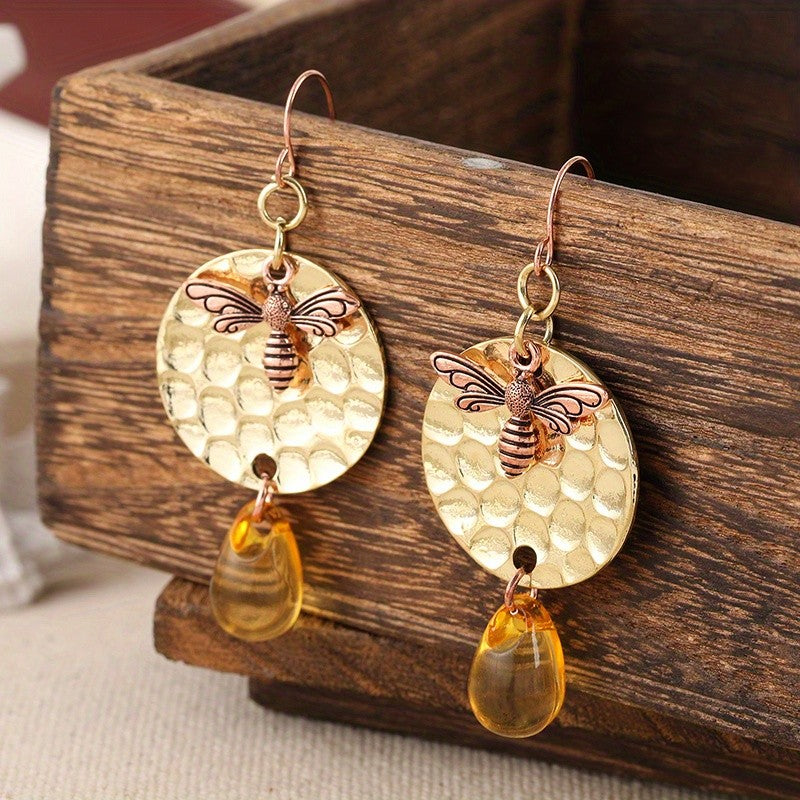 Hammered Bee Drop Earrings