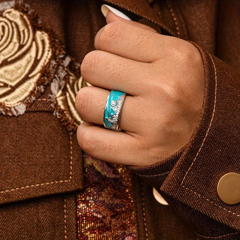 Turquoise Mountain Pave Ring