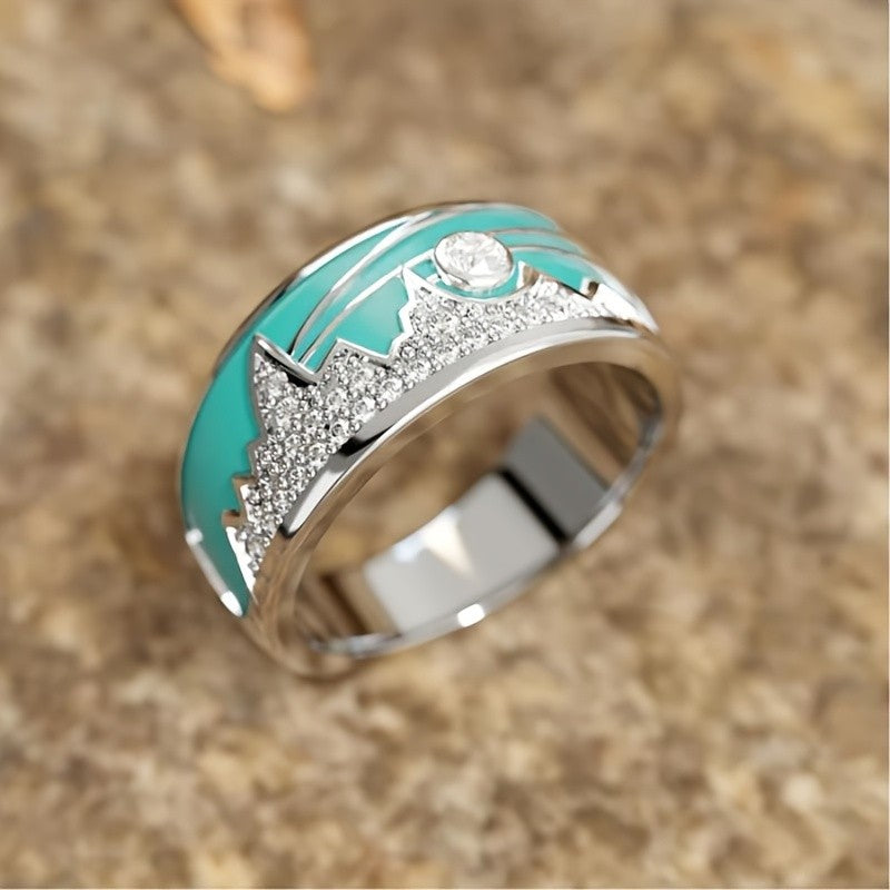 Turquoise Mountain Pave Ring