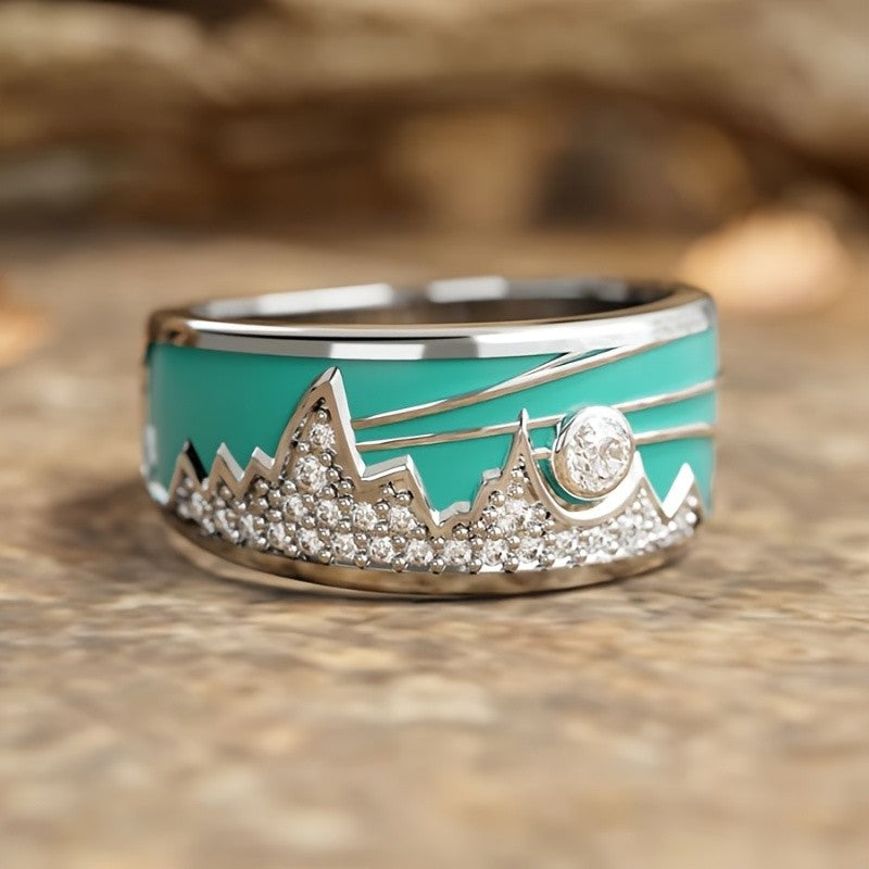 Turquoise Mountain Pave Ring