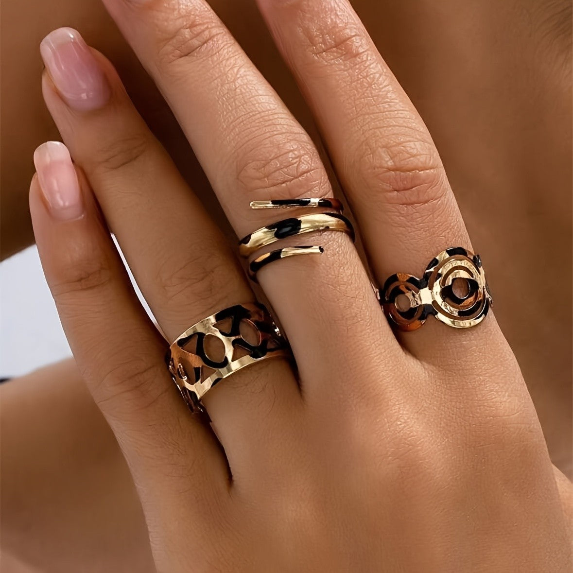 3pc Leopard Print Open Ring Set