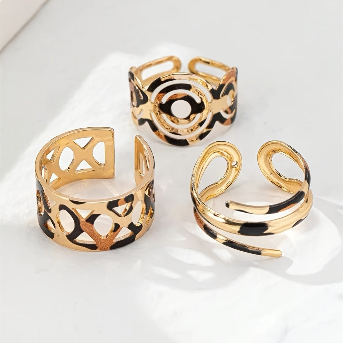 3pc Leopard Print Open Ring Set