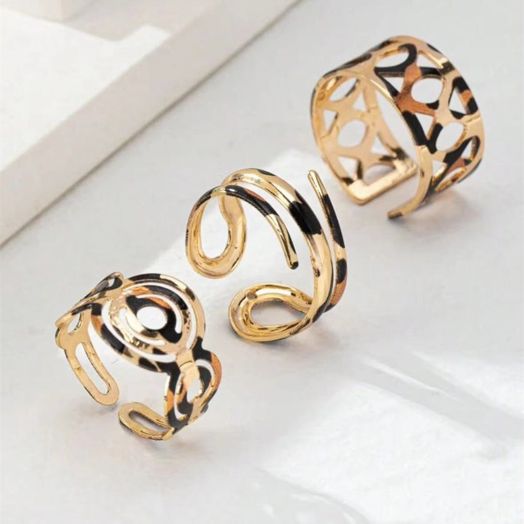 3pc Leopard Print Open Ring Set