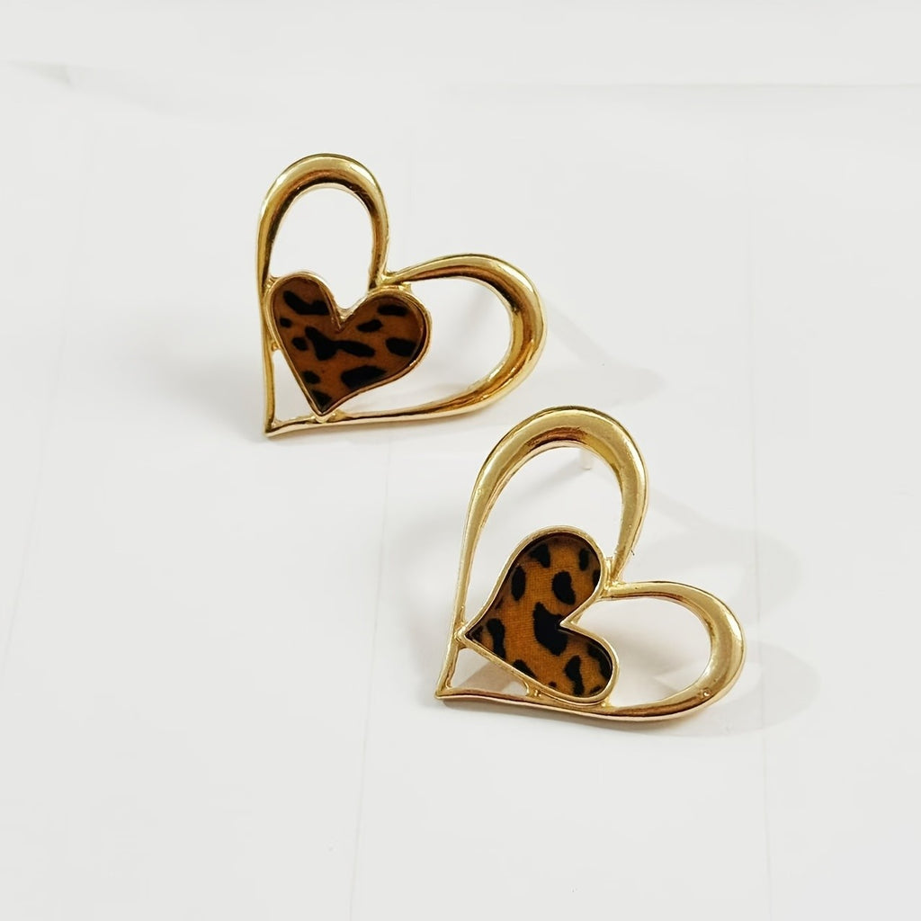 Leopard Print Heart Stud Earrings