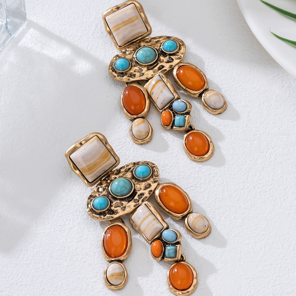 Boho Mosaic Tile Cascade Drop Earrings