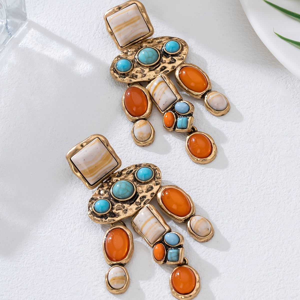 Boho Mosaic Tile Cascade Drop Earrings