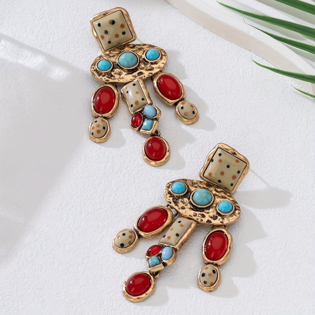 Boho Mosaic Tile Cascade Drop Earrings