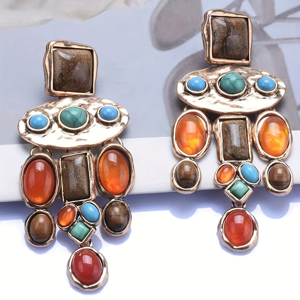 Boho Mosaic Tile Cascade Drop Earrings