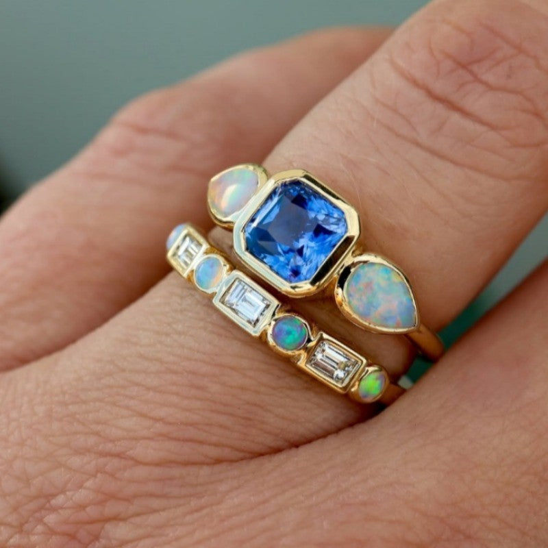Elegant Blue Gemstone Ring Stack