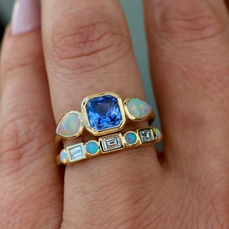 Elegant Blue Gemstone Ring Stack