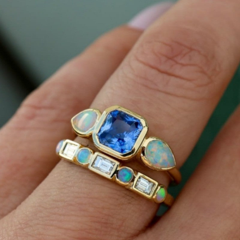 Elegant Blue Gemstone Ring Stack