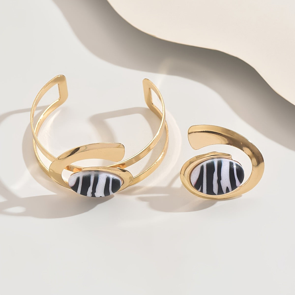 Zebra Print Open Cuff Set