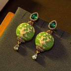 Green Floral Relief Drop Earrings