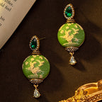 Green Floral Relief Drop Earrings