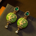 Green Floral Relief Drop Earrings