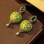 Green Floral Relief Drop Earrings