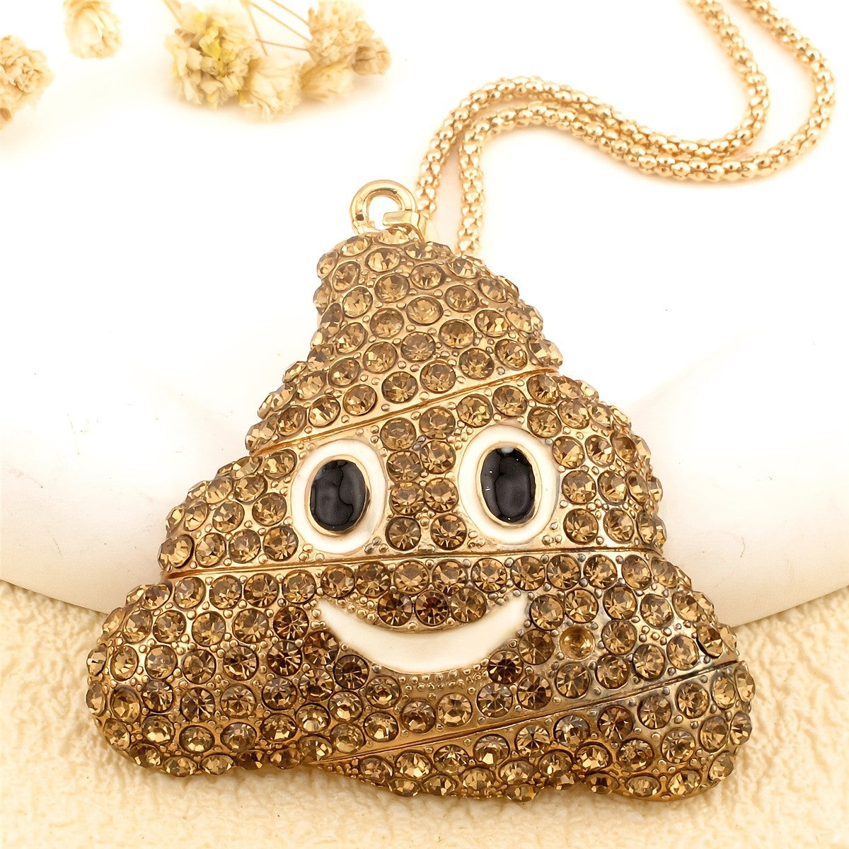 Whimsical Rhinestone Emoji Necklace