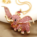 Whimsical Pink Rhinestone Elephant Necklace