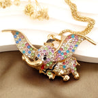 Whimsical Pink Rhinestone Elephant Necklace