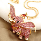 Whimsical Pink Rhinestone Elephant Necklace