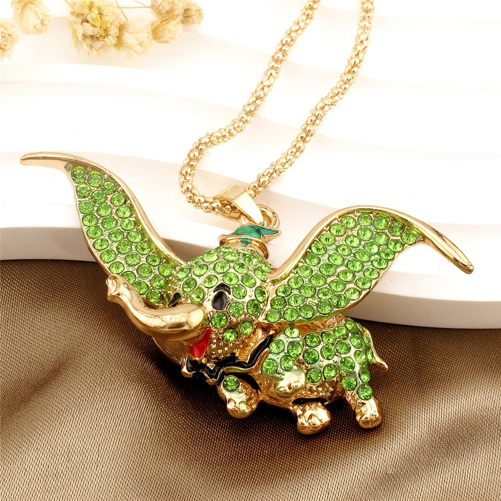 Whimsical Pink Rhinestone Elephant Necklace