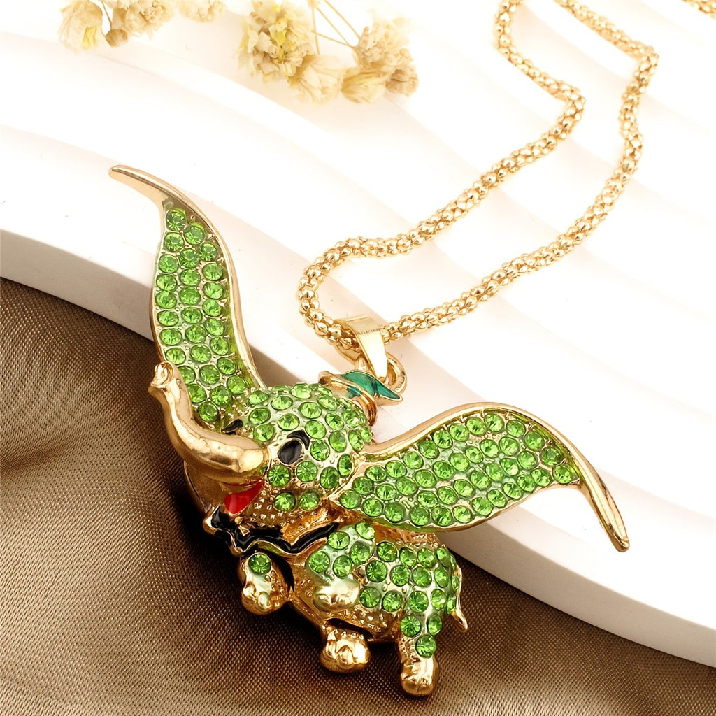 Whimsical Pink Rhinestone Elephant Necklace