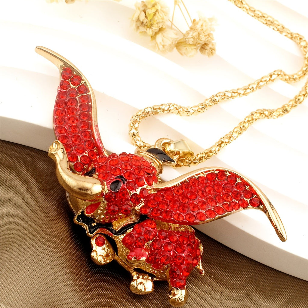 Whimsical Pink Rhinestone Elephant Necklace