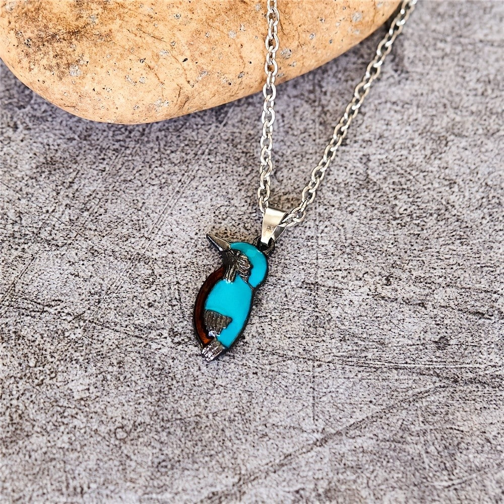 Whimsical Turquoise Bird Pendant Necklace