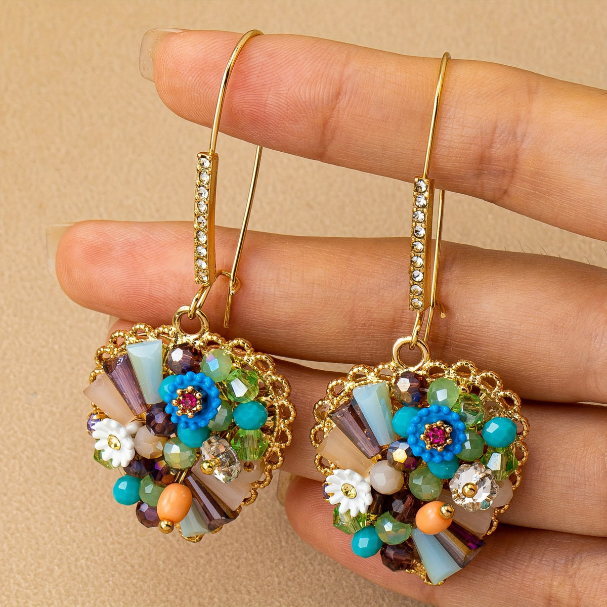 Whimsical Glass Mosaic Heart Drop Earrings