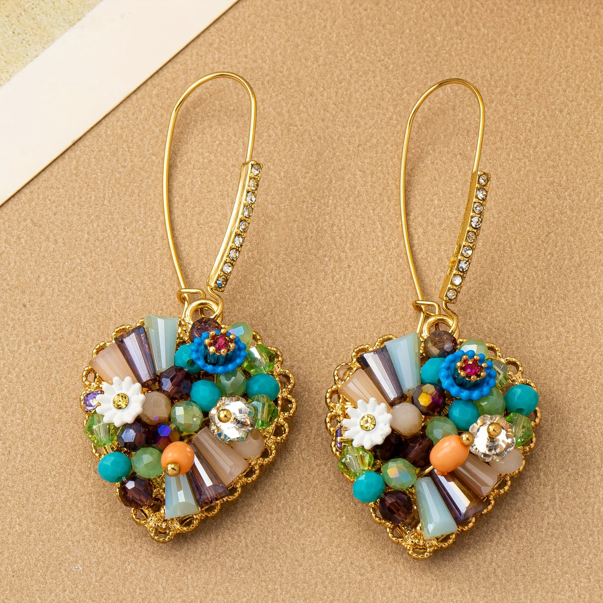 Whimsical Glass Mosaic Heart Drop Earrings