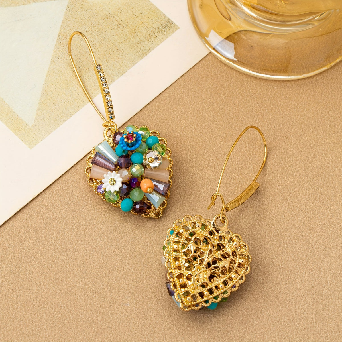Whimsical Glass Mosaic Heart Drop Earrings