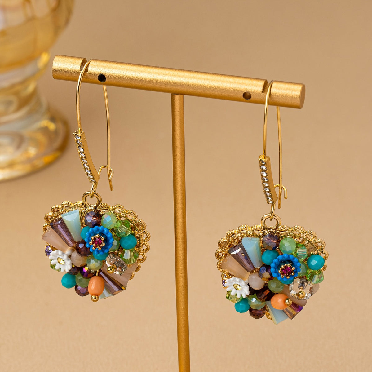 Whimsical Glass Mosaic Heart Drop Earrings