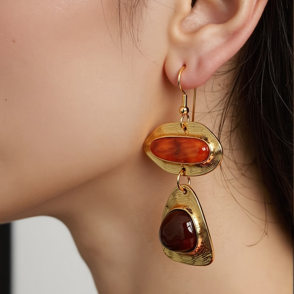 Elegant Amber Geometric Drop Earrings