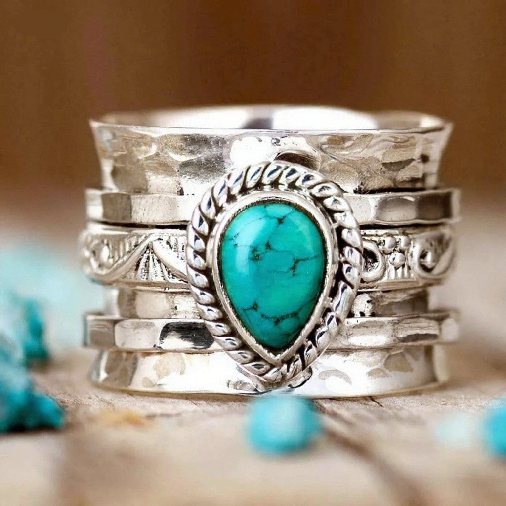 Boho Pear Gemstone Ring Stack