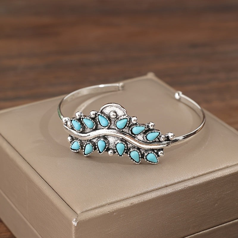 Vintage Turquoise Leaf Cuff Bracelet