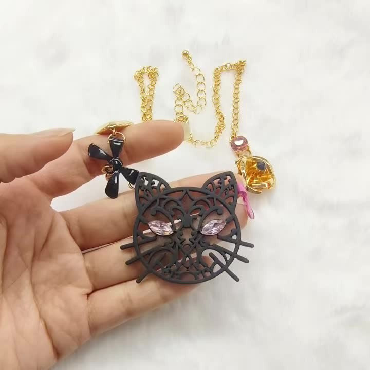 Whimsical Cat Bow Statement Necklace