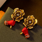 Rose Flower Red Hand Drop Earrings
