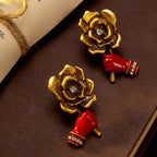 Rose Flower Red Hand Drop Earrings