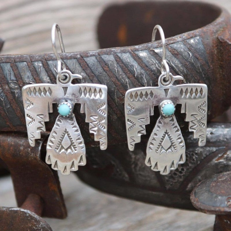 Boho Thunderbird Turquoise Drop Earrings