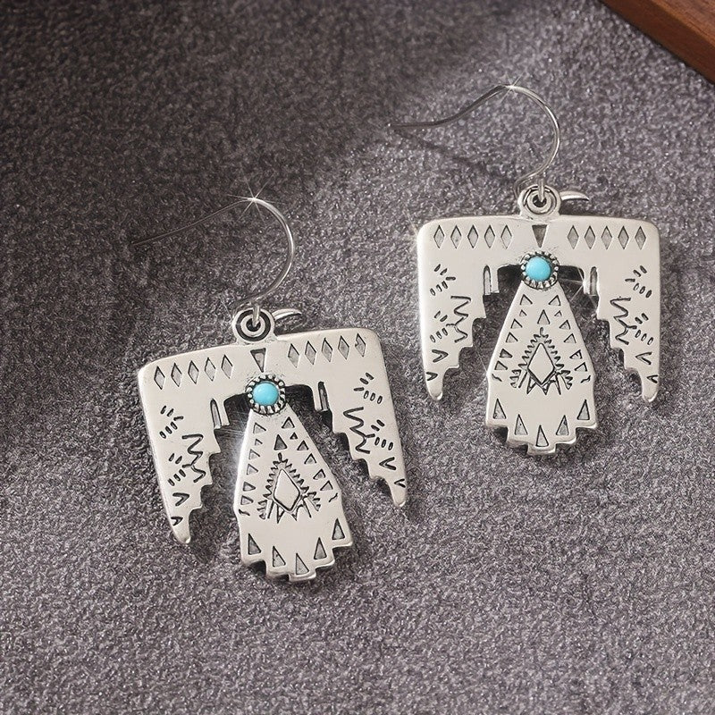 Boho Thunderbird Turquoise Drop Earrings