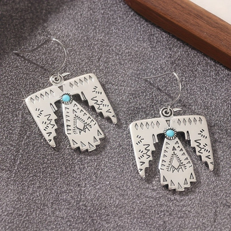 Boho Thunderbird Turquoise Drop Earrings