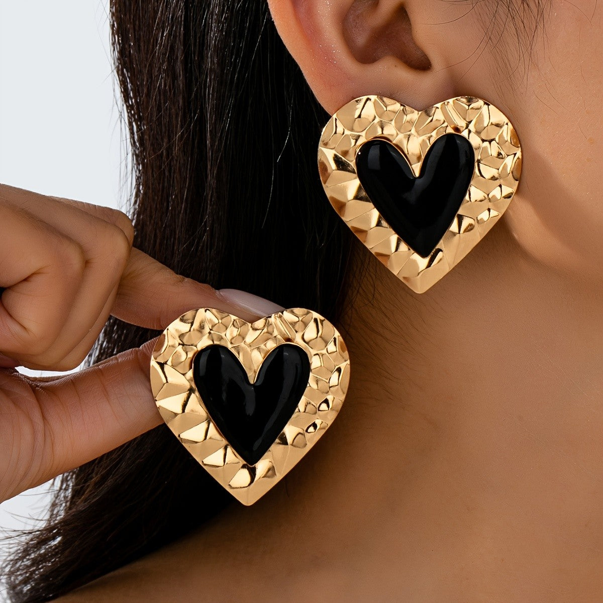 Chunky Black Heart Stud Earrings