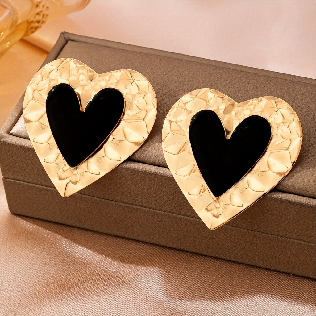 Chunky Black Heart Stud Earrings