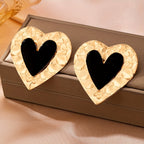 Chunky Black Heart Stud Earrings
