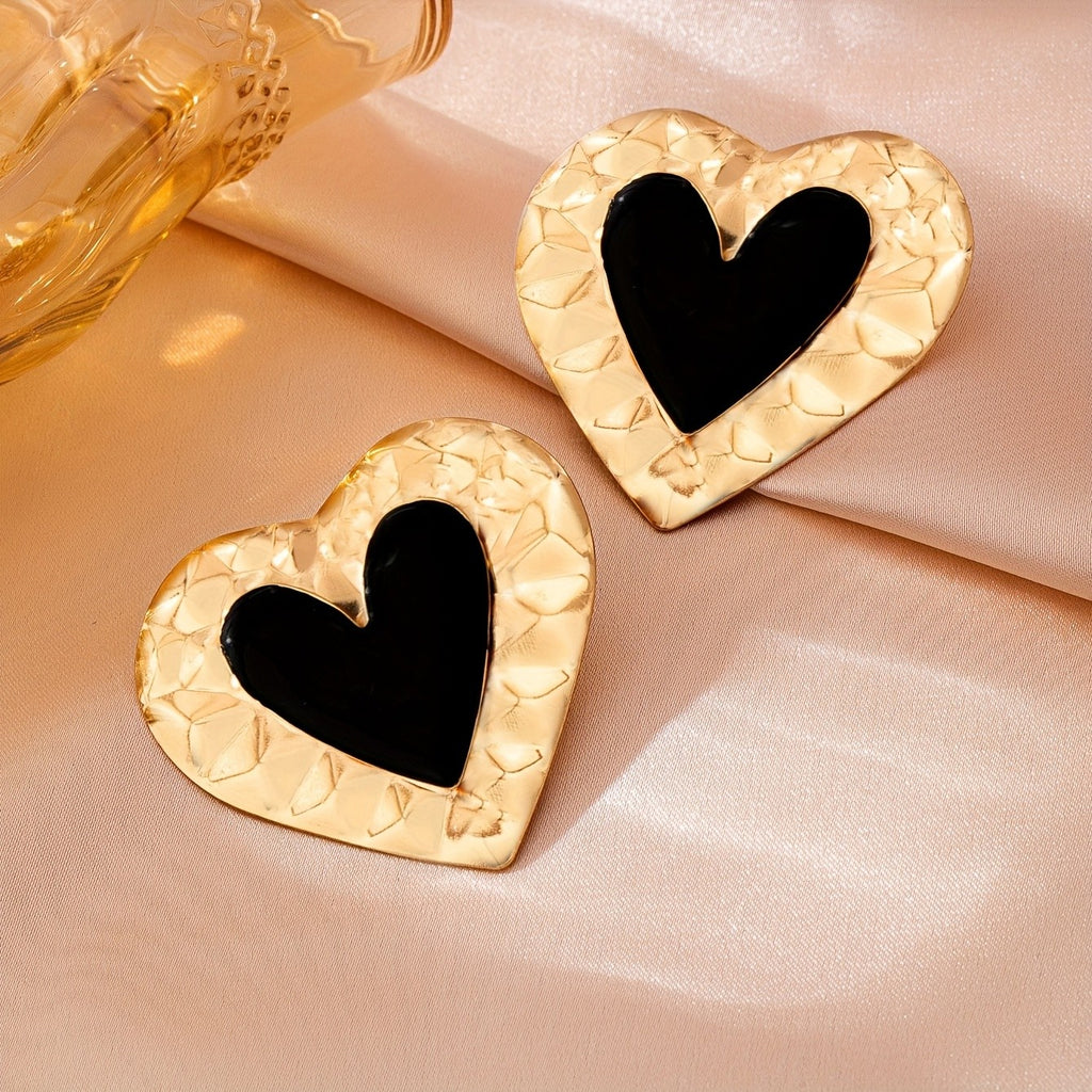 Chunky Black Heart Stud Earrings