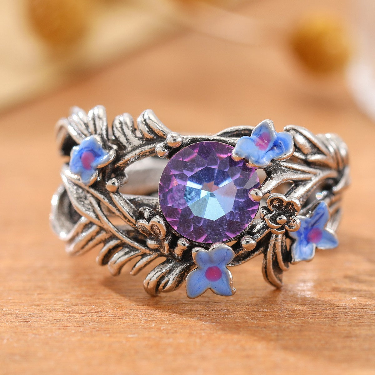 Whimsical Floral Gemstone Ring
